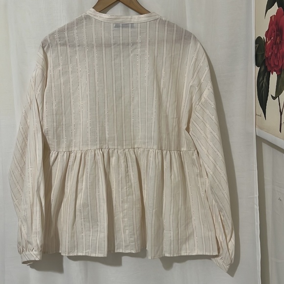 Zara Cream Pink Glitter Pin Striped Top - Picture 4 of 4